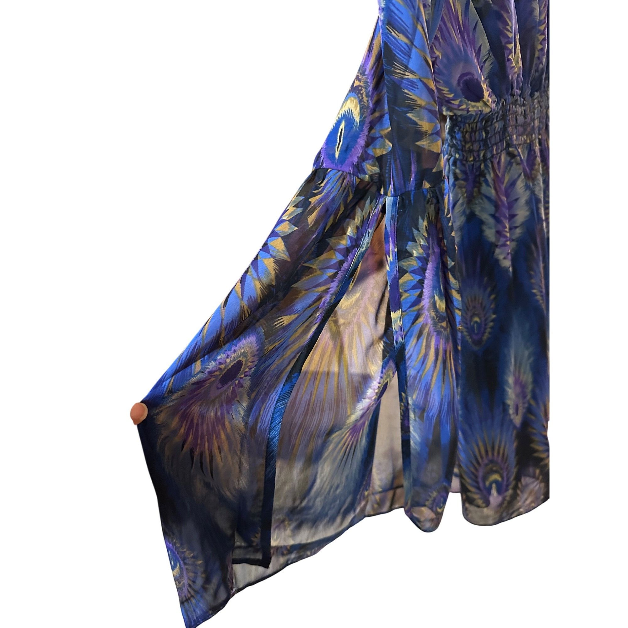 Designer Three Eighty Two Bohemian Peacock Feather Size S Sheer Dress Size S / US 4 / IT 40 - 4 Thumbnail