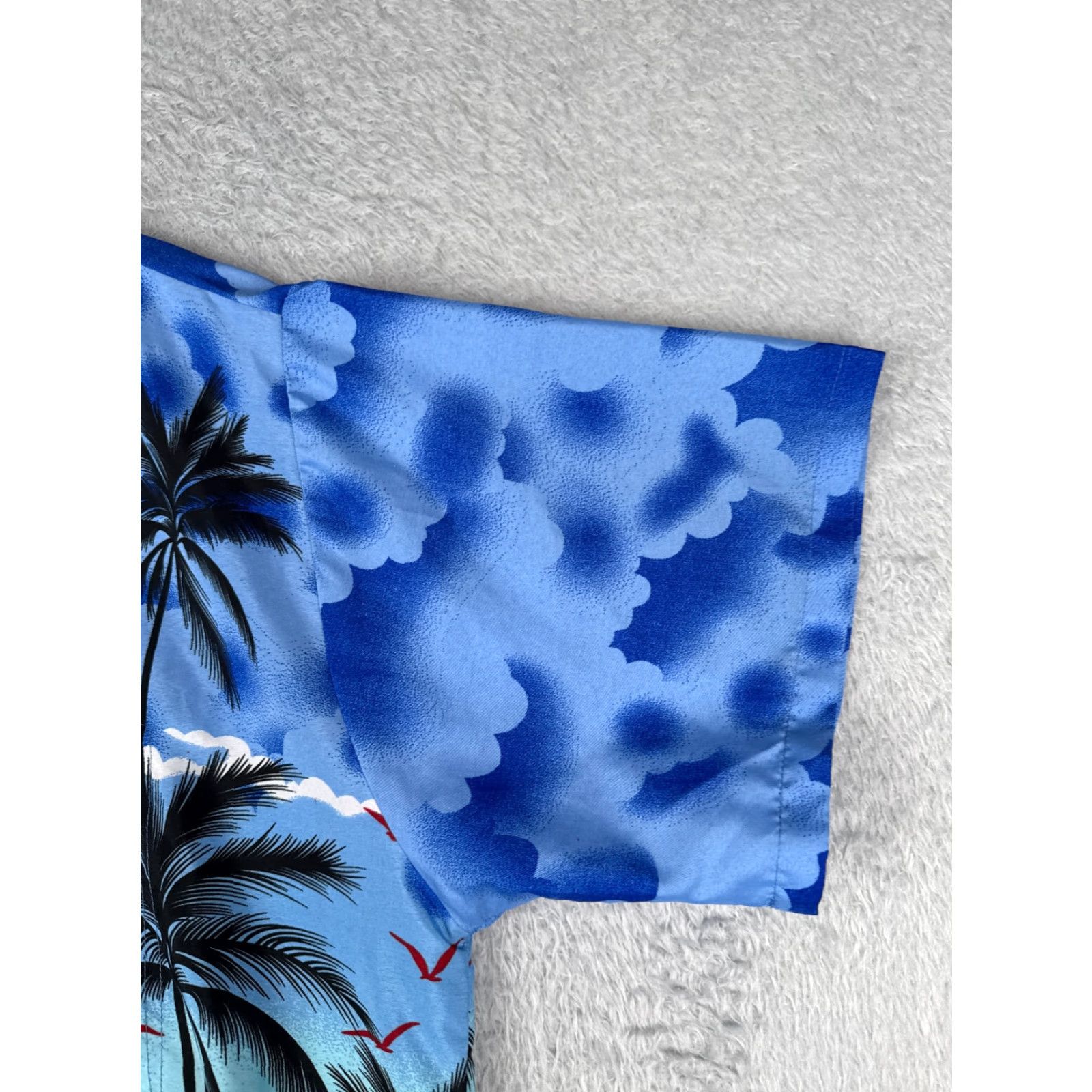 Vintage Happy Bay Shirt Mens XL Blue Palm Tree Hawaiian 100% Terivoile Sunset Button-Up Casual Shirt Size US XL / EU 56 / 4 - 2 Thumbnail