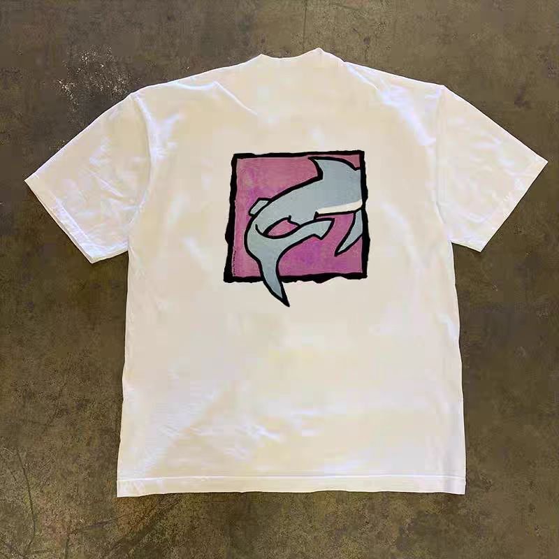 Japanese Brand White street washed retro shark print cotton t-shirt Size US M / EU 48-50 / 2 - 2 Thumbnail