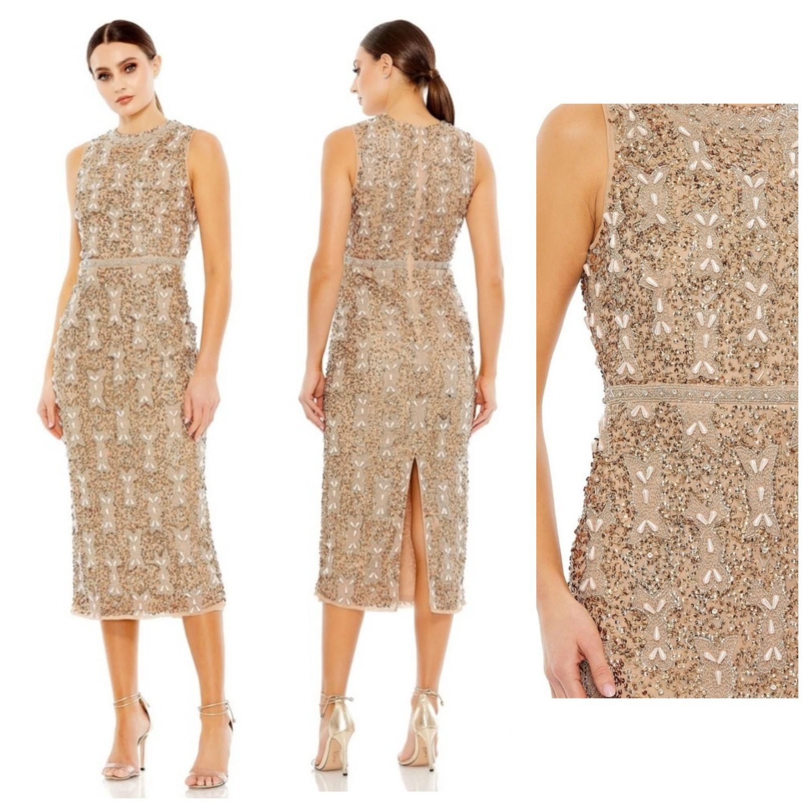 MACH & MACH Mac Duggal Cocktail Dress Heavily Beaded brown midi dress Size M / US 6-8 / IT 42-44 - 1 Thumbnail