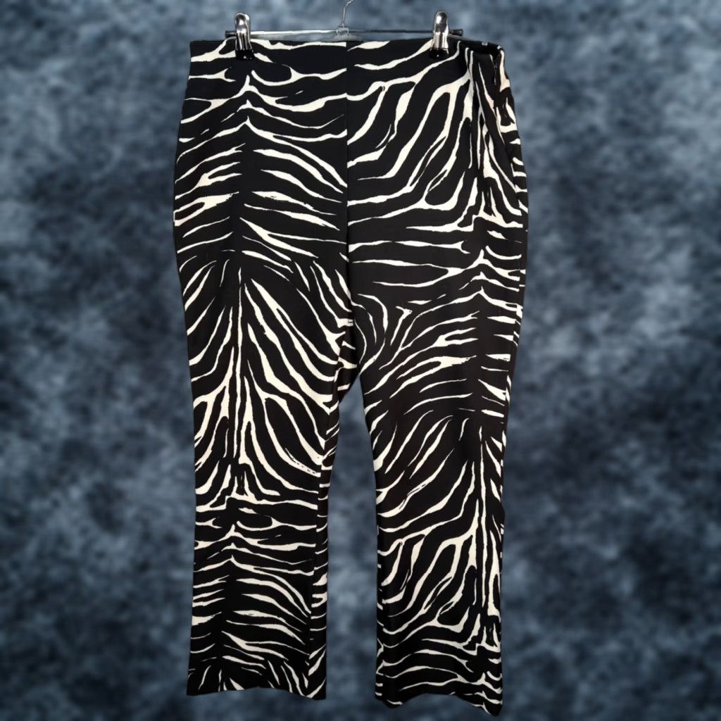Zara Zara Womens Large Zebra Print Black & White Straight Leg Pants Size 36" / US 14 / IT 50 - 1 Thumbnail