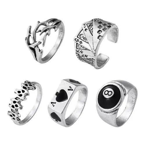 VIBE Ring Set Gothic Punk Rock Playing Cards Size ONE SIZE - 5 Thumbnail