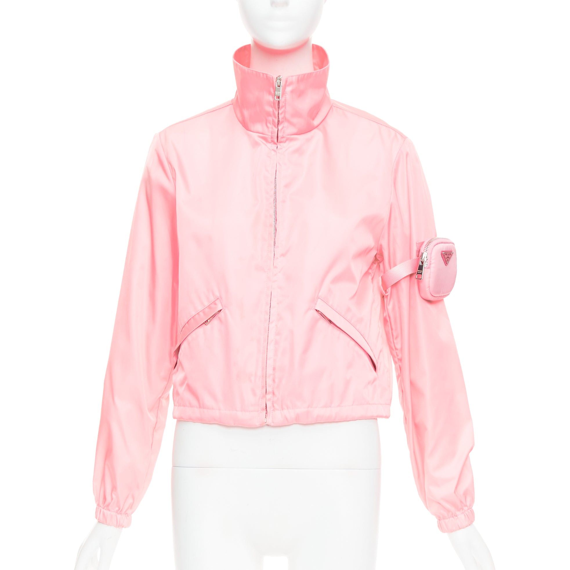 Prada PRADA 2020 Re-Nylon pink nylon logo triangle pouch crop anorak IT38 XS Size XS / US 0-2 / IT 36-38 - 1 Thumbnail