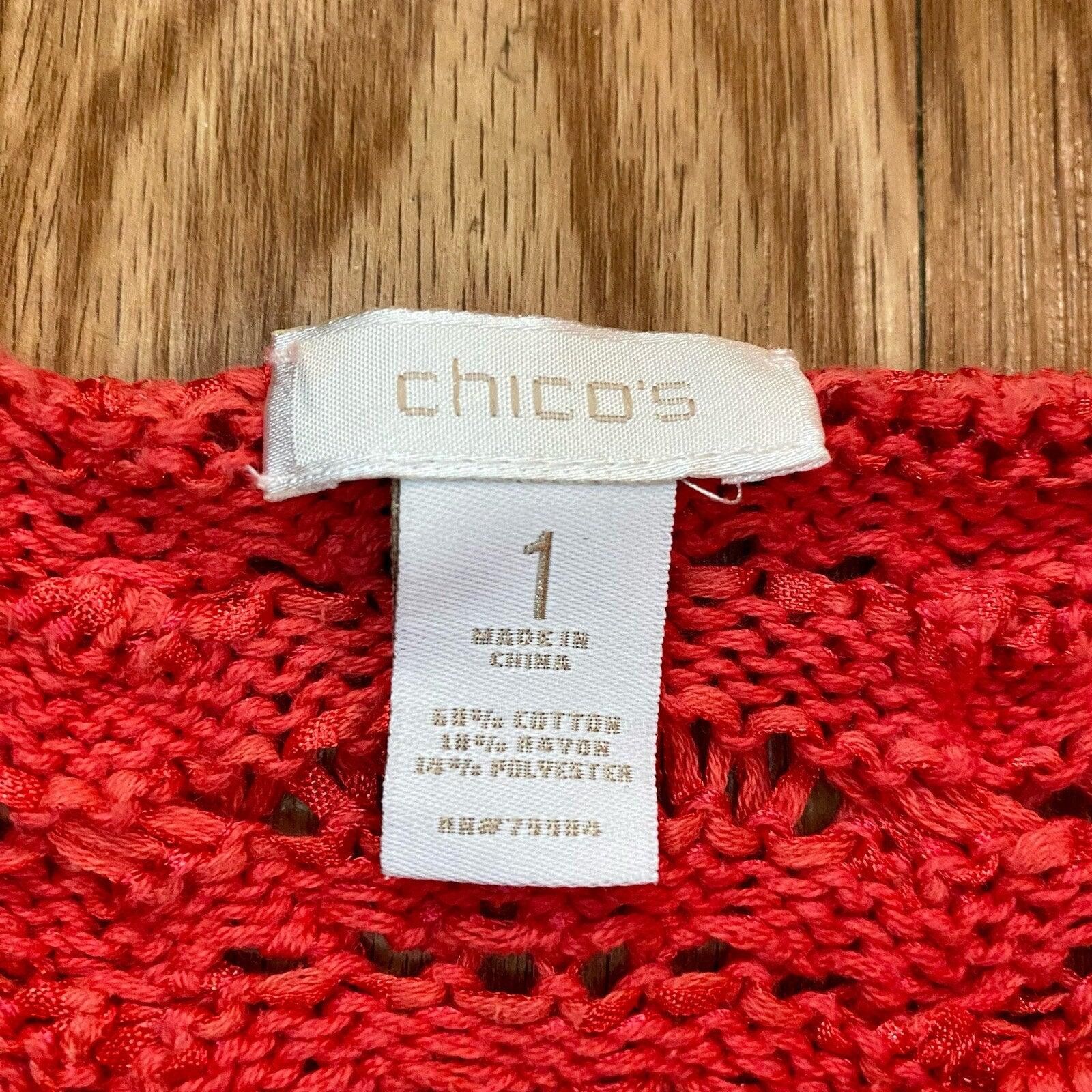 Chicos Chicos Bright Red Crochet Knit Sweater Top Womens 1 Medium Size M / US 6-8 / IT 42-44 - 10 Thumbnail