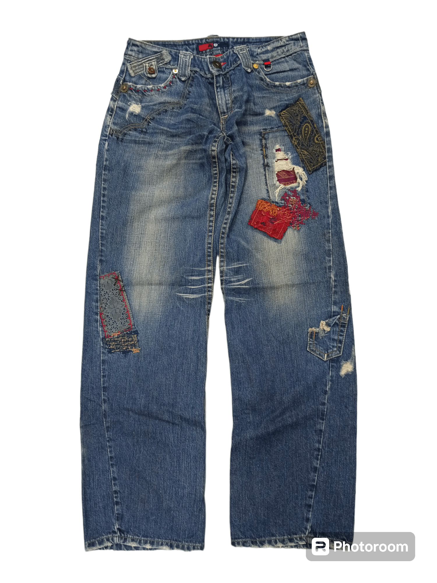 Japanese Brand A6 DISTRESSED PACTHWORK TWIST DENIM PANTS Size 30" / US 8 / IT 44 - 1 Thumbnail