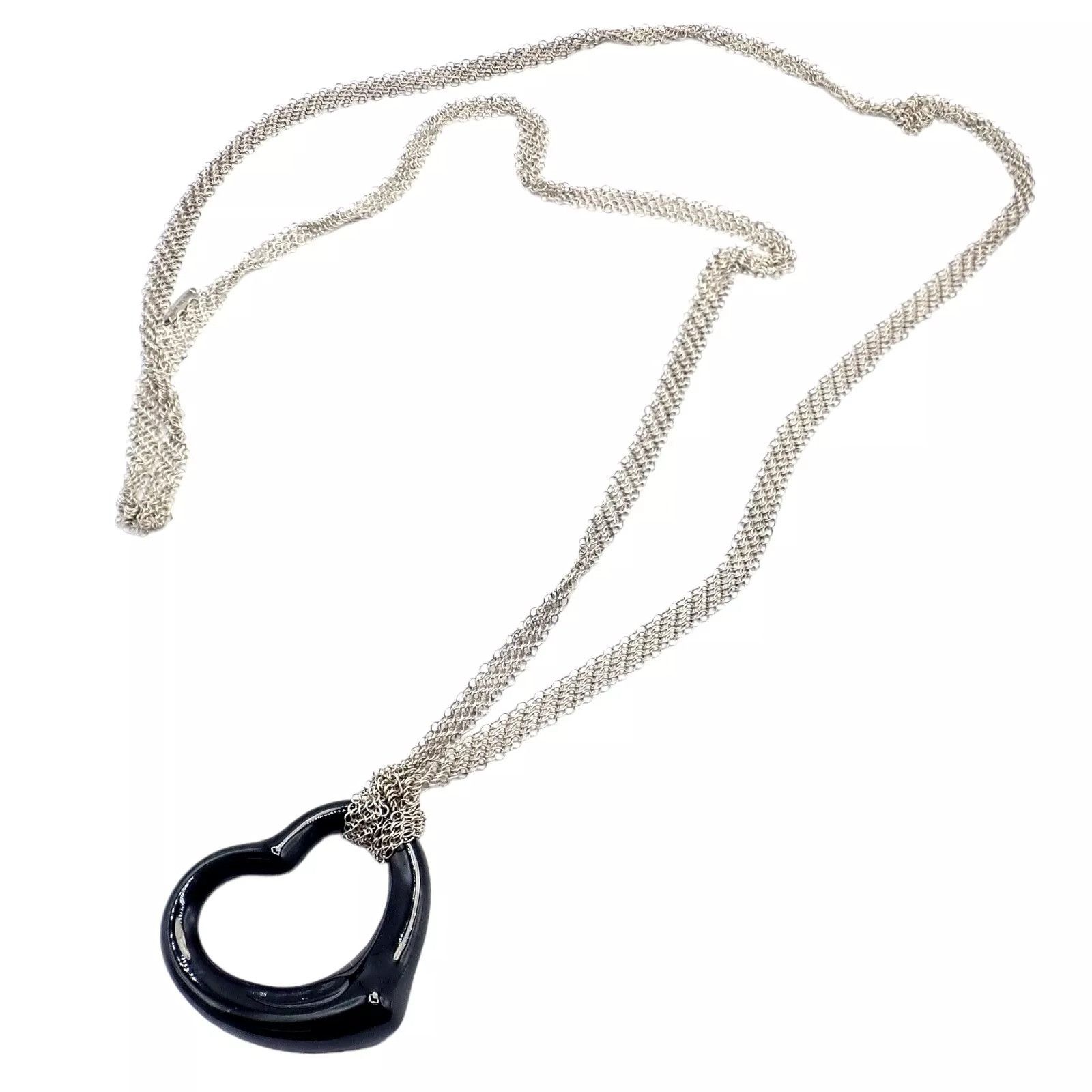 Tiffany & Co. Tiffany & Co Silver Open Onyx Heart Pendant 28" Necklace Size ONE SIZE - 8 Thumbnail