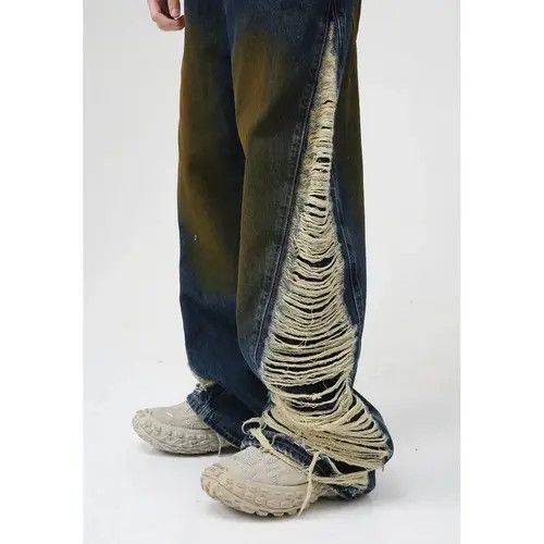 image of Vintage Retro Punk Distressed Denim Jeans Pants in Blue, Men's (Size 32)