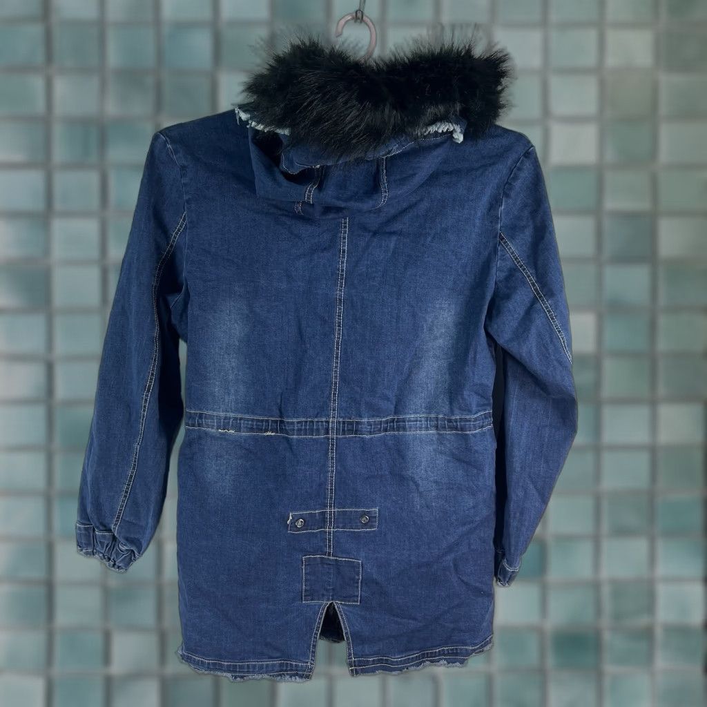 Denime La Coalition Denim Step Button Faux Fur Jacket Women’s Size M Blue 90s Retro Classic Size M / US 6-8 / IT 42-44 - 1 Thumbnail