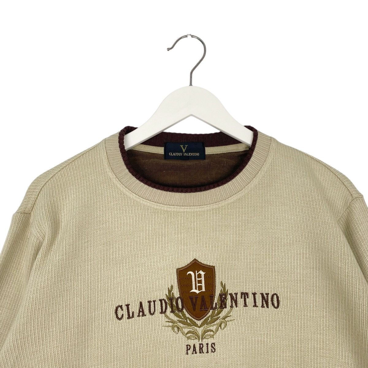 Vintage Vintage Claudio Valentino SweatshirtCrewneck Beige Big Logo Size M / US 6-8 / IT 42-44 - 4 Thumbnail