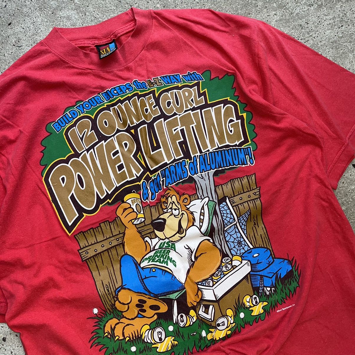 Sun 12 ounce curl power lifting red tshirt tees vintage XL