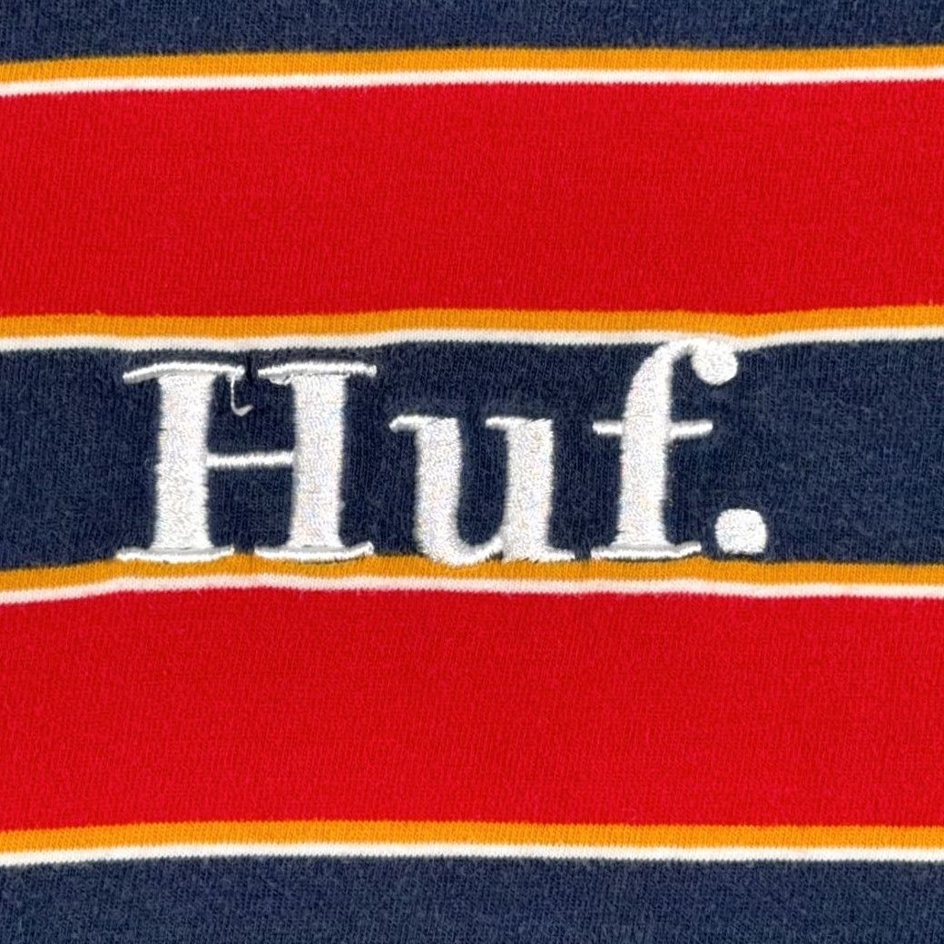 Huf HUF Shirt Adult LARGE Red Blue Yellow Striped Logo LS Y2K Skater Streetwear Front Chest Embroidered Size US L / EU 52-54 / 3 - 2 Thumbnail
