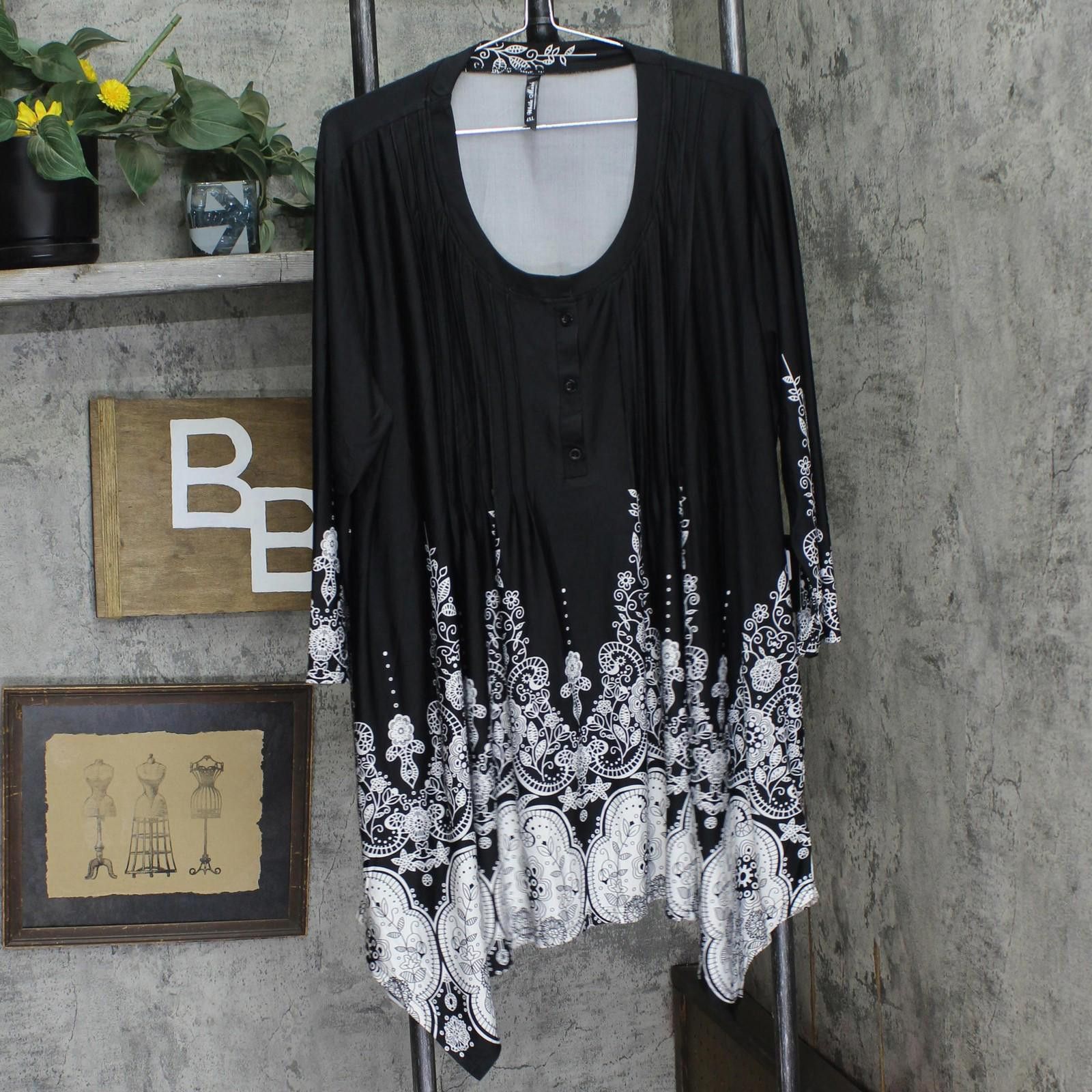White Mark Nwt White Mark Plus Size Dulce Tunic Top Black / White 4x Size 4XL / US 24-26 - 1 Thumbnail