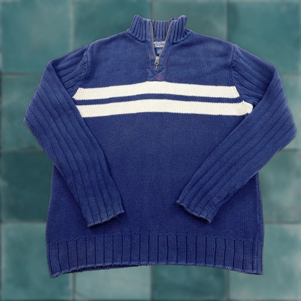 Polo Ralph Lauren Ralph Lauren Polo Jeans Company Sweater Men’s L Blue 1/4 Zip Mock Neck Knit Pullover Size US L / EU 52-54 / 3 - 1 Thumbnail