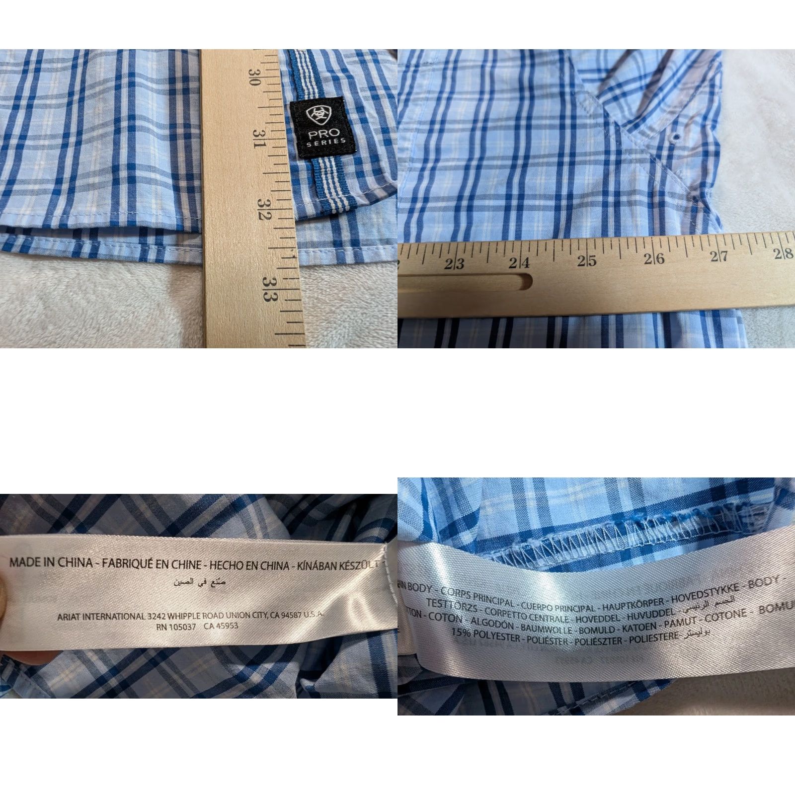 Ariat Ariat Pro Series Shirt XXL Blue Check Long Sleeve Western Cowboy Work Shirt Men Regular Size Blue Check Pattern Western Shirt Size US XXL / EU 58 / 5 - 8 Thumbnail
