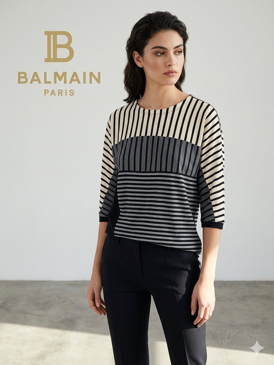 Balmain Vintage Balmain Black White Stripe Longsleeve Shirt Size M / US 6-8 / IT 42-44 - 1 Thumbnail