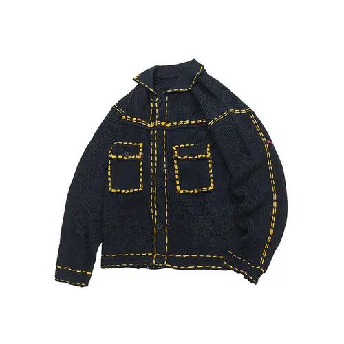VIBE Contrast Stitch Knitted Sweater Jacket - Patch Pockets Size US XL / EU 56 / 4 - 2 Thumbnail