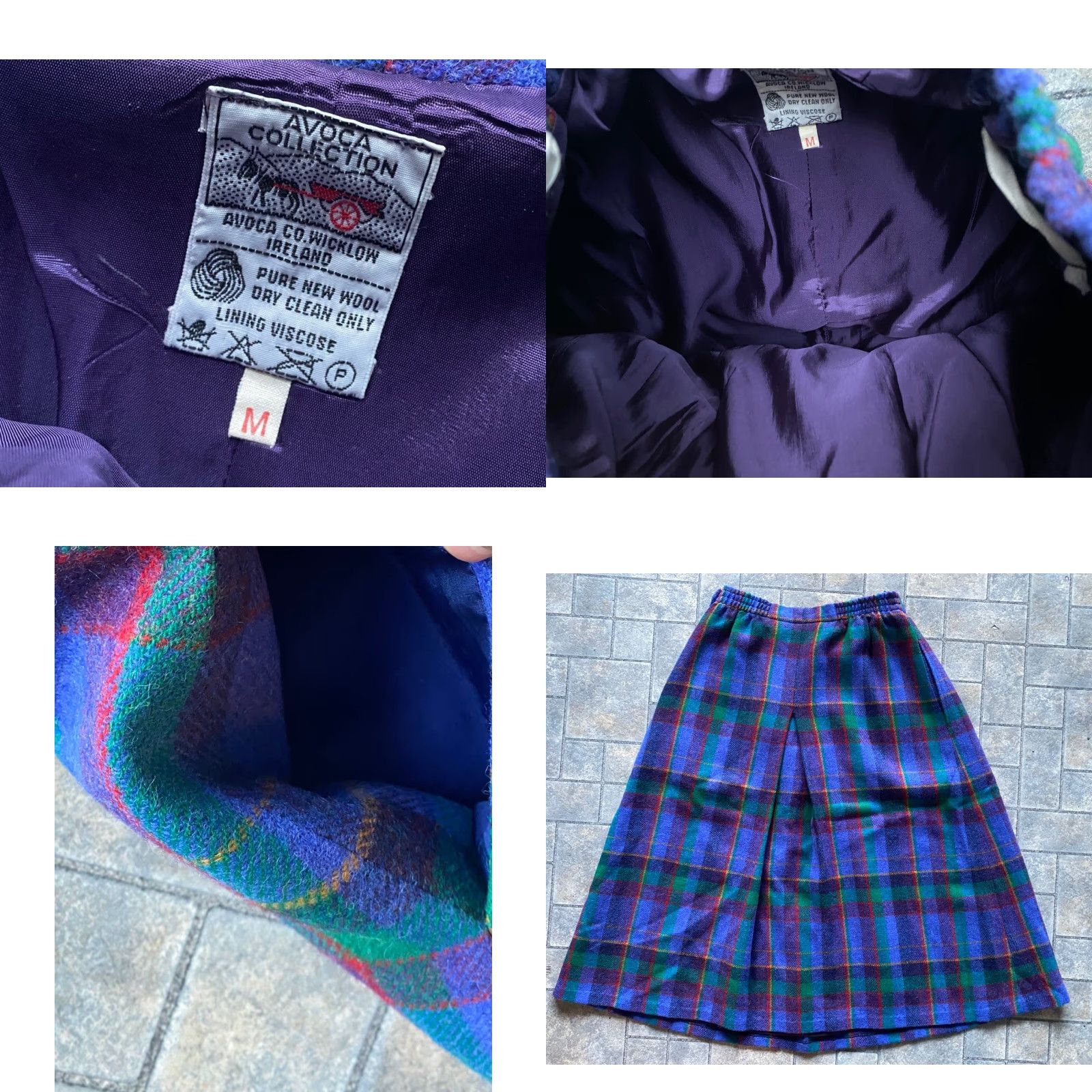 Vintage VTG Avoca Collection Ireland MEDIUM Pure New Wool Plaid Lined Skirt WITH POCKETS Size 32" / US 10 / IT 46 - 8 Thumbnail