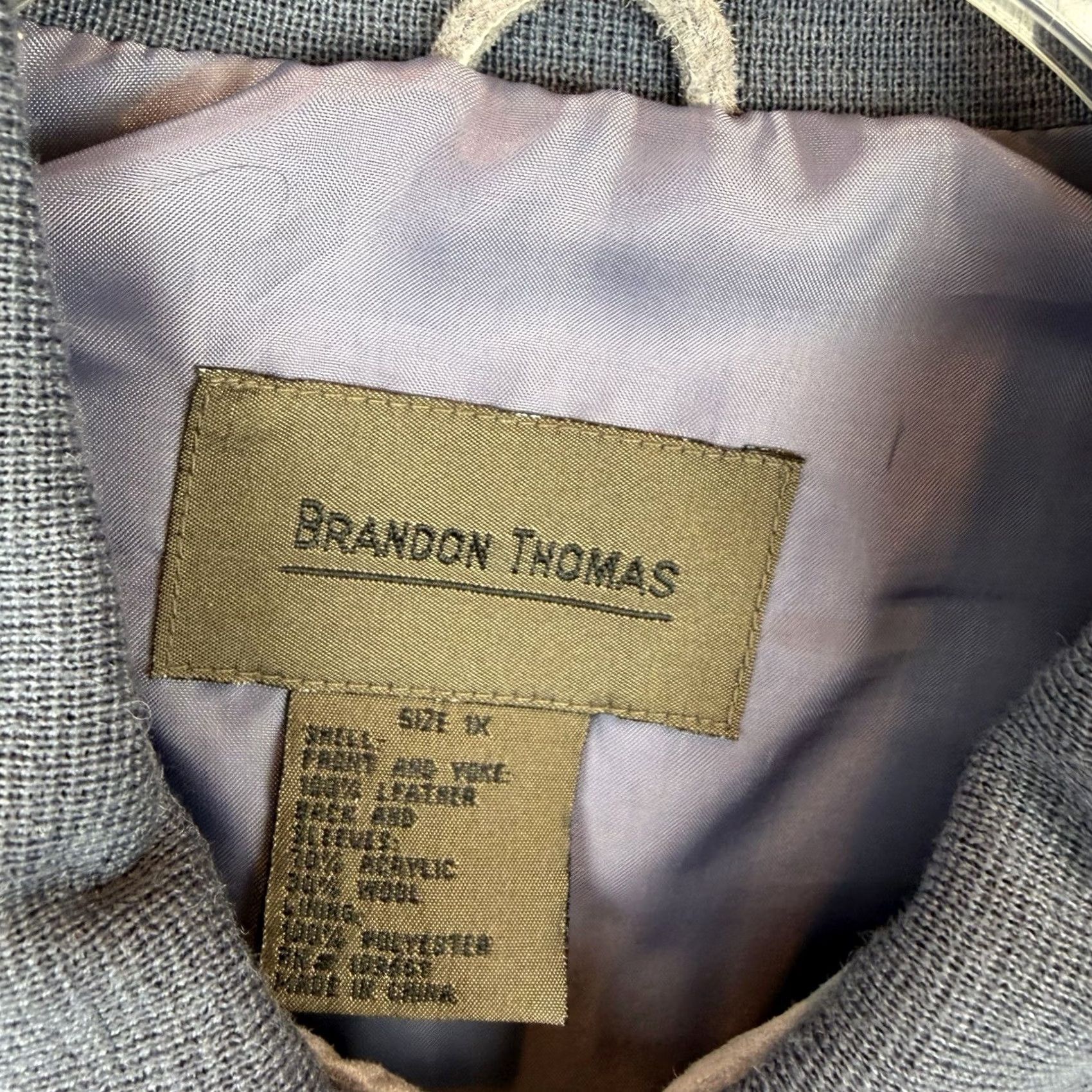 Vintage Brandon Thomas Jacket Womens 1X Blue Suede Leather Wool Blend Sleeves Full Zip Size XL / US 12-14 / IT 48-50 - 3 Thumbnail