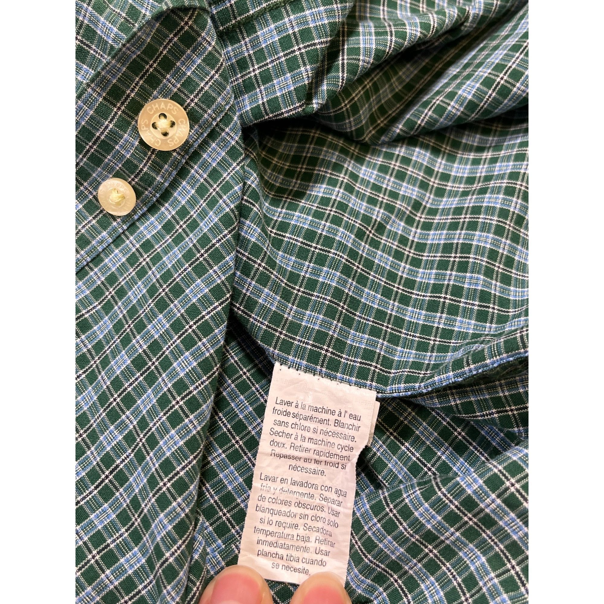 Chaps Chaps SKU 7623 Mens Green and Blue Plaid Button Down Shirt S Size US XL / EU 56 / 4 - 12 Thumbnail
