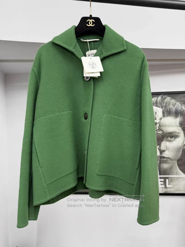 Hermes Hermes Green Cashmere Coat Size XXS / US 00 / IT 34 - 1 Thumbnail
