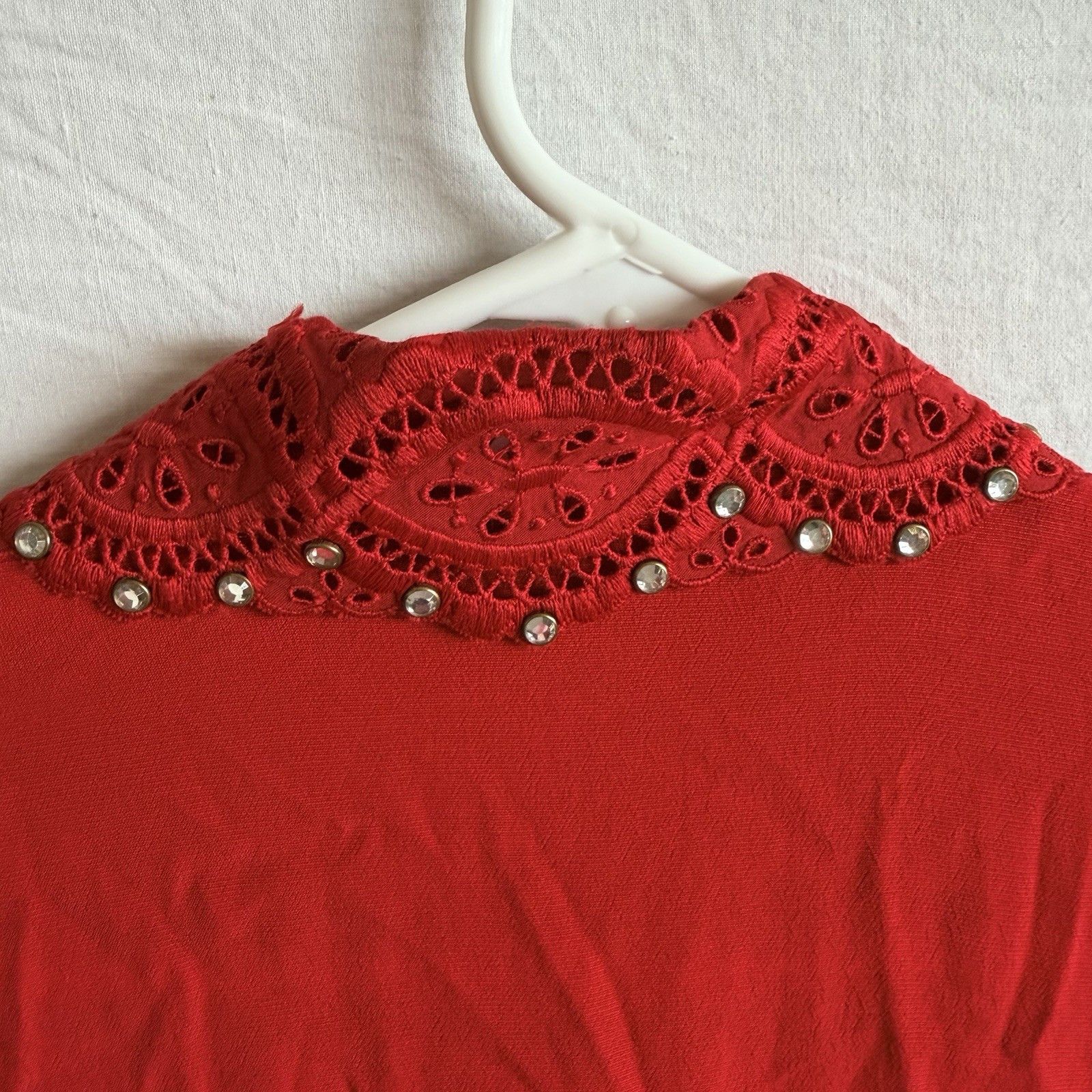 Sandro Sandro Paris Red Embellished Collar Blouse Sz 2 100% Viscose Size M / US 6-8 / IT 42-44 - 7 Thumbnail