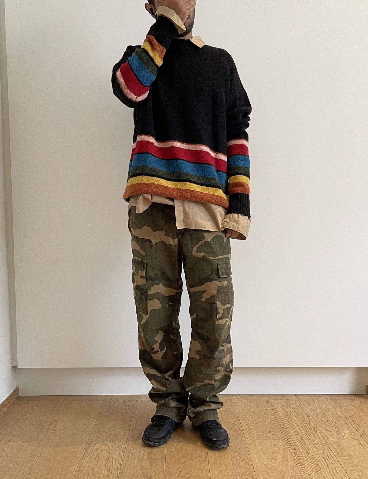 Prada Prada 2018 Black Oversized Sweater With Colourful Stripes Size US L / EU 52-54 / 3 - 8 Thumbnail