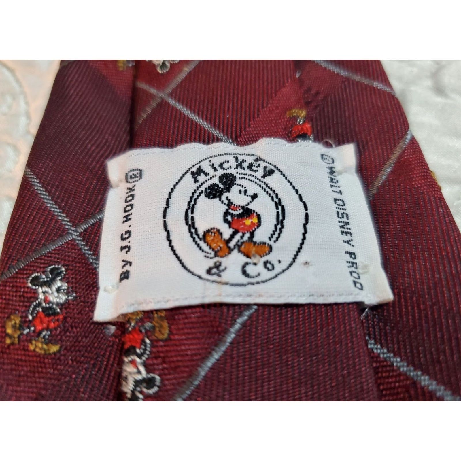 Vintage Mickey Mouse Tie J.G.Hook Skinny Burgundy Men Neck Tie Disney 60% Silk 40% Polyester Short Size ONE SIZE - 5 Thumbnail