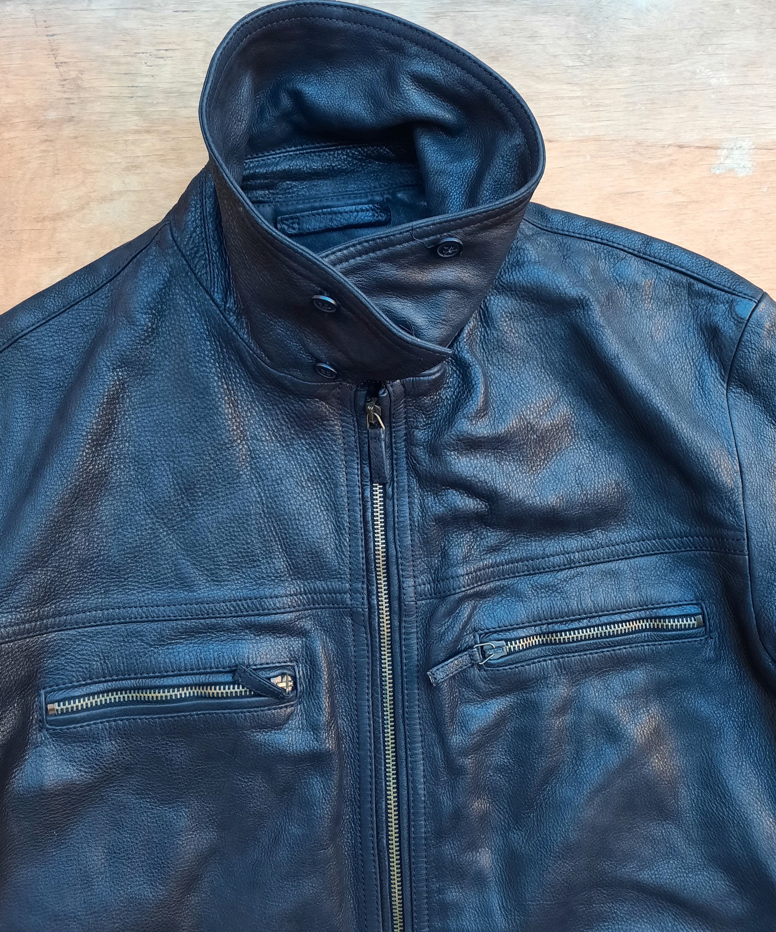 Armani Armani Jeans Black Pelle Leather Field Jacket Size US L / EU 52-54 / 3 - 5 Thumbnail
