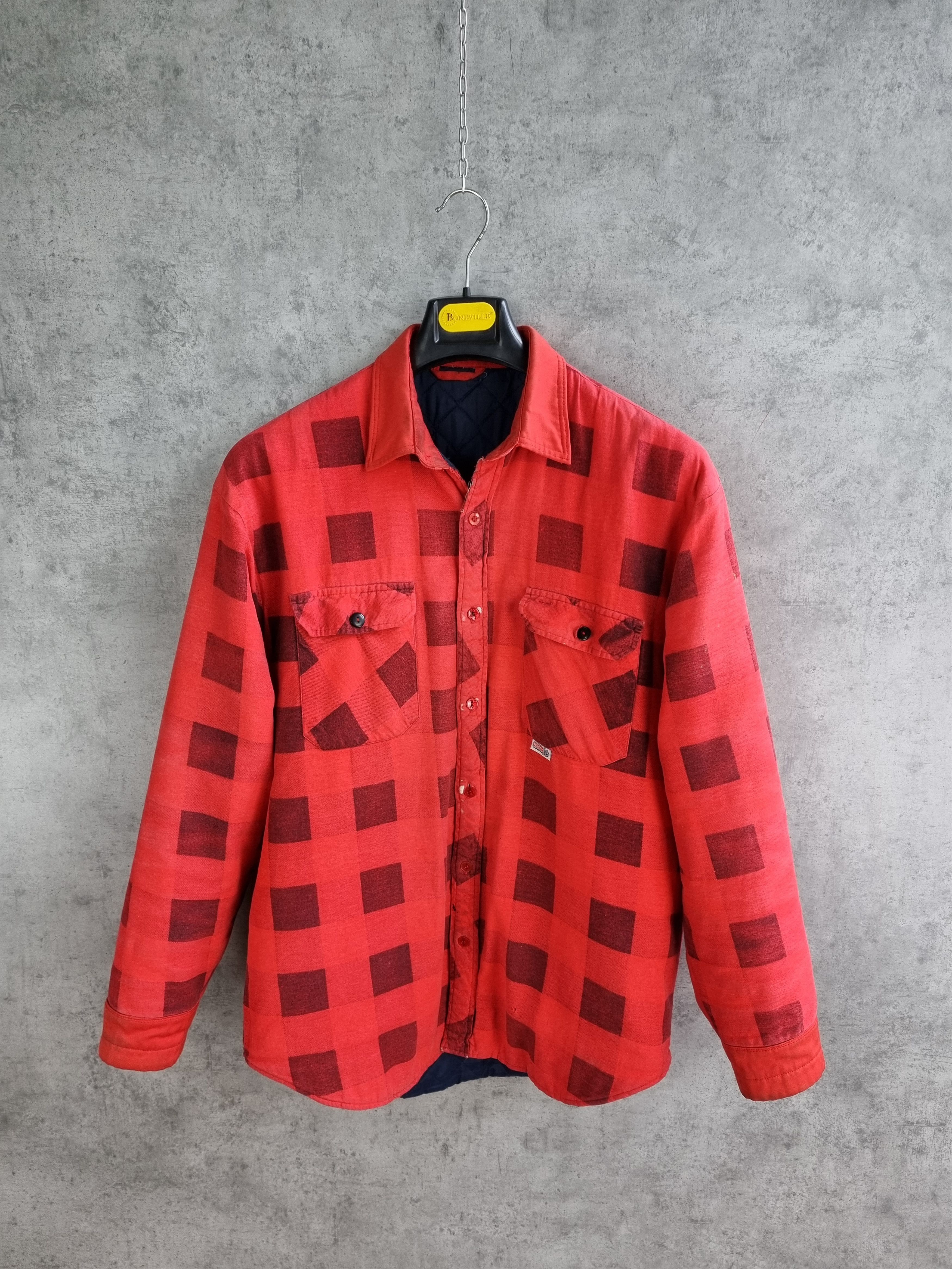 image of Le Laboureur x Vintage 80's Quilted Plaid Worked Over Shirt Grunge Thrashed, Men's (Size Large)
