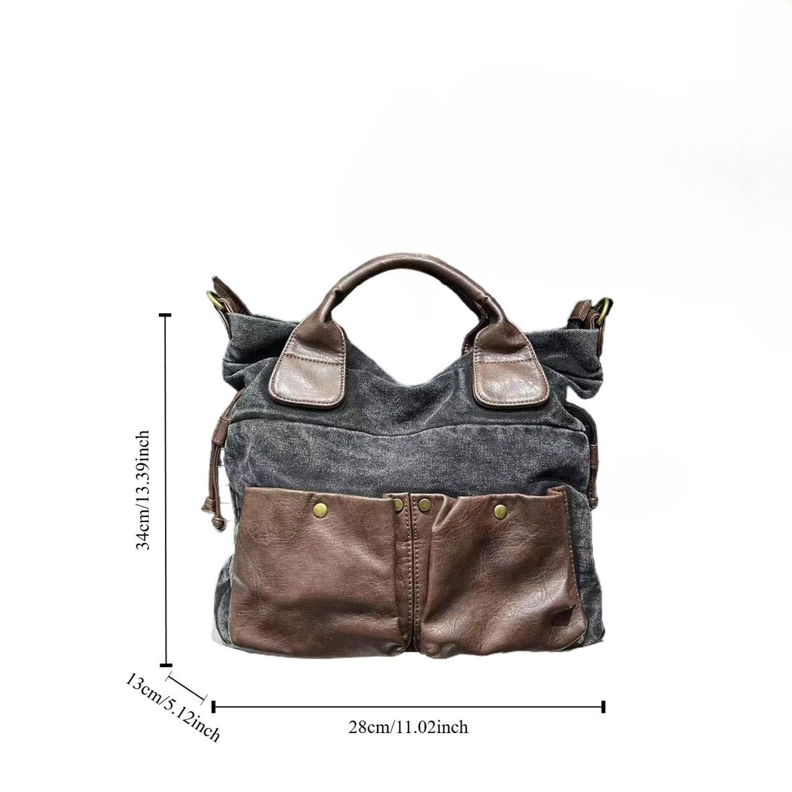 Vintage Gray Canvas Leather Pocket Handbag, Shoulder Bag Size ONE SIZE - 5 Thumbnail