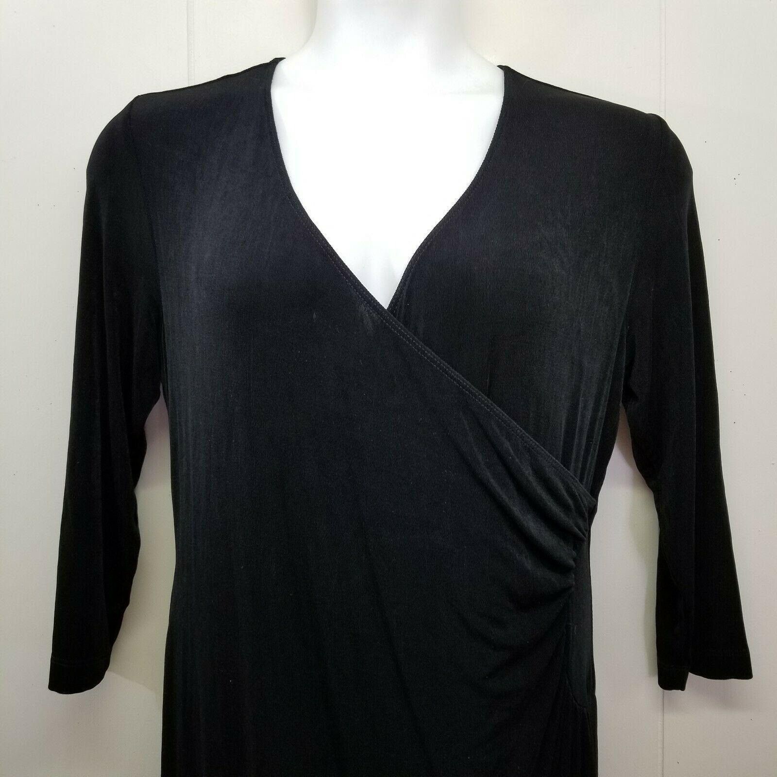 Vintage Chicos Travelers 2 Dress Black Stretch Knit USA Faux Wrap LB Size L / US 10 / IT 46 - 2 Thumbnail