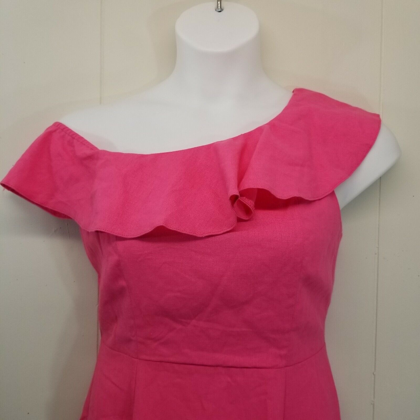 Asos Asos Hot Pink Dress Off Shoulder Linen Pockets US8 Skater Fi Size M / US 6-8 / IT 42-44 - 2 Thumbnail