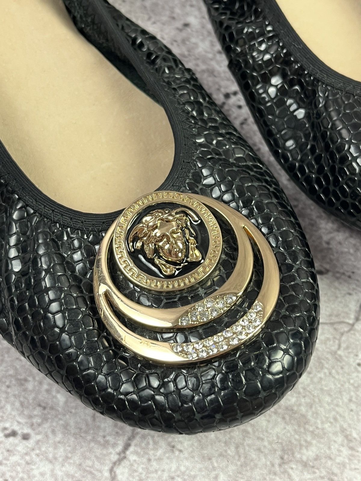 Versace Versace Medusa Ballet Flats Black Patent Snake Crystal Logo Size US 11 / IT 41 - 3 Thumbnail