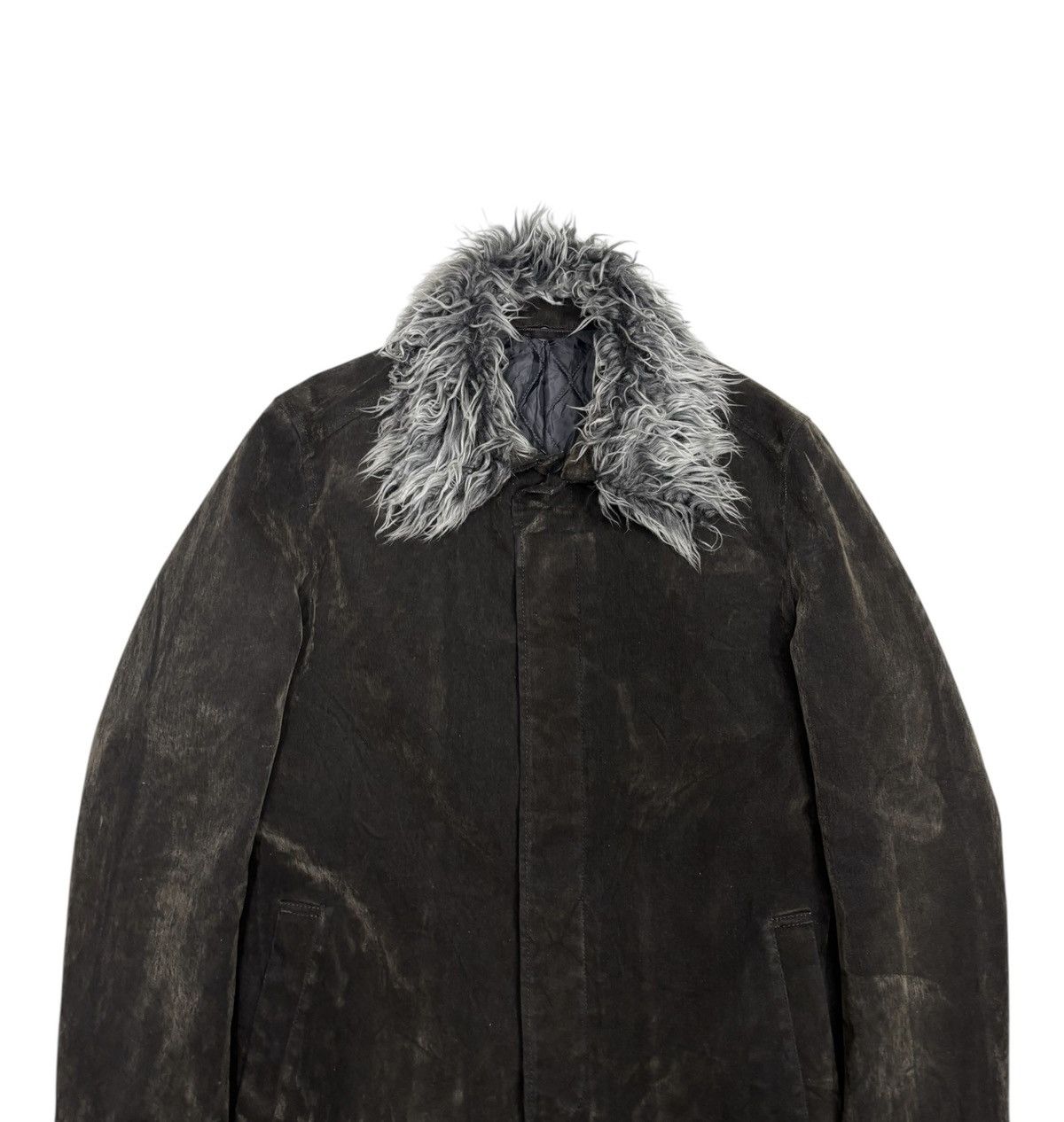If Six Was Nine × Le Grande Bleu (L.G.B.) × Tornado Mart 🔥VINTAGE HAMNETT FAUX FUR COLLAR WAXED OVERCOAT JACKET Size US M / EU 48-50 / 2 - 11 Thumbnail