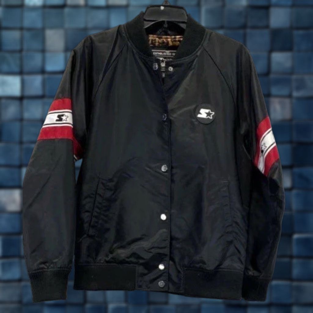 Starter VINTAGE Starter Black Label Womens Bomber Jacket Long Sleeve Snap Front Size M Black Size M / US 6-8 / IT 42-44 - 1 Thumbnail