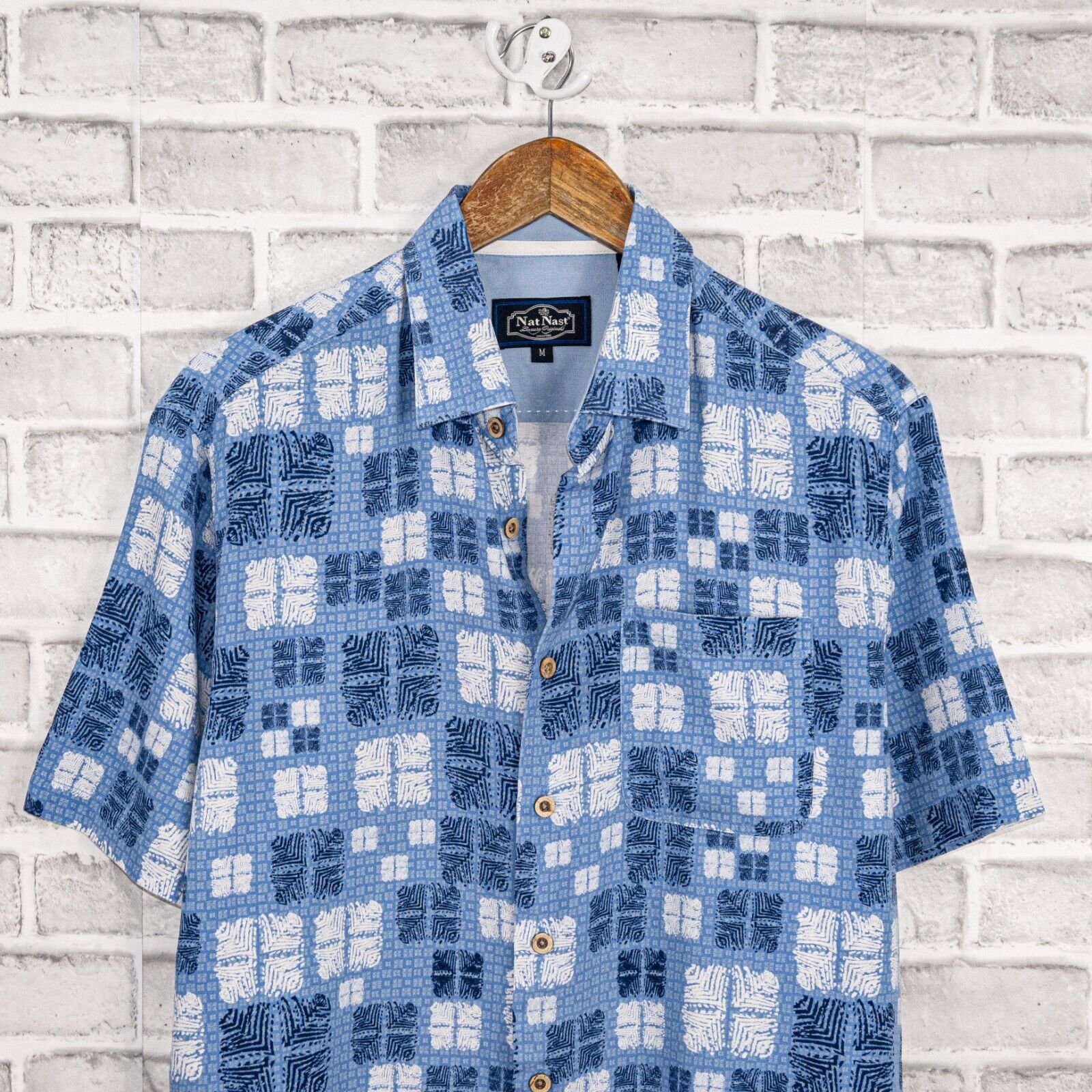 Nat Nast Nat Nast Silk Cotton Short Sleeve Button up Shirt Blue Print Size US M / EU 48-50 / 2 - 5 Thumbnail