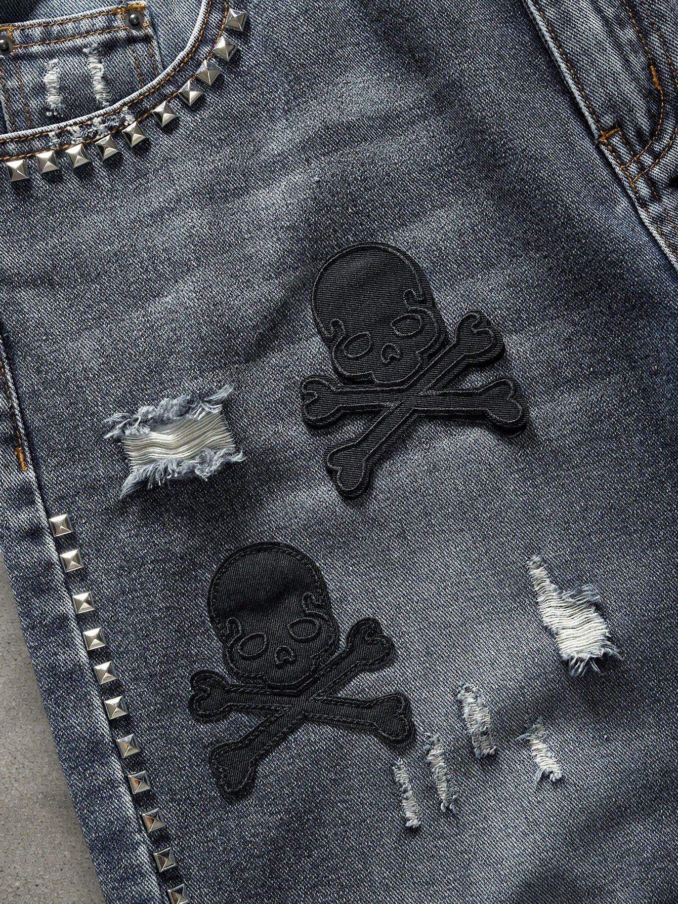 Japanese Brand Skull ripped denim shorts Size US 32 / EU 48 - 3 Thumbnail