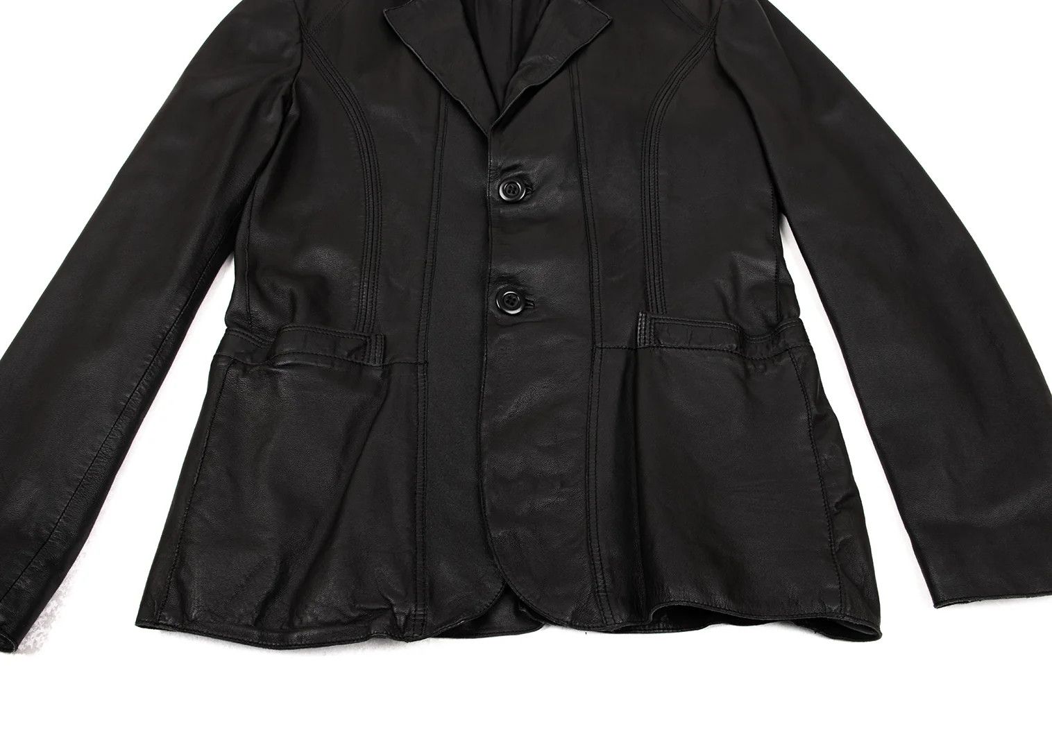 Emporio Armani Back Cutwork Design Leather Tailored Jacket Black 46 Size US S / EU 44-46 / 1 - 9 Thumbnail