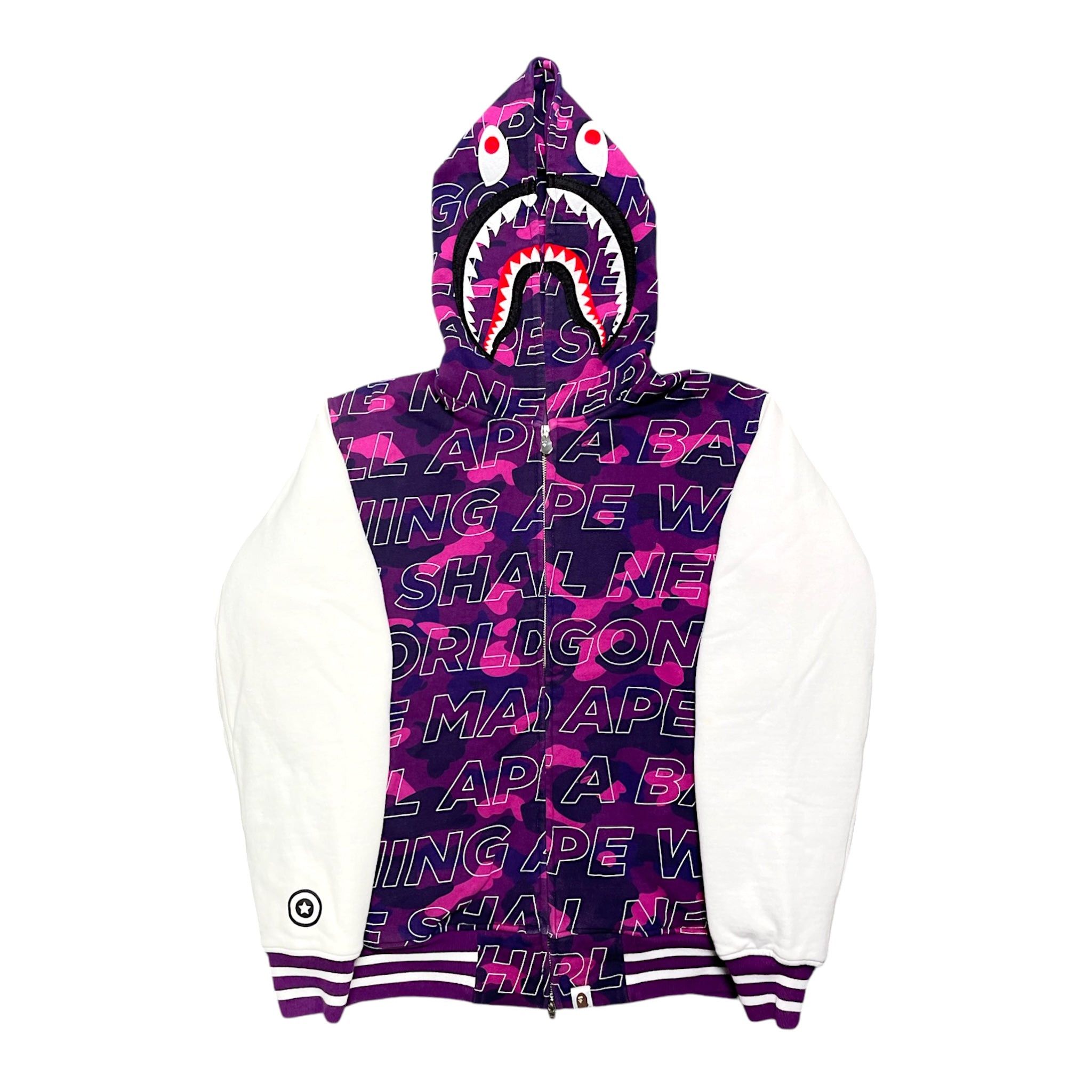 Bape WGM Zip Up Shark Hooded Varsity Jacket Camo Purple Grailed