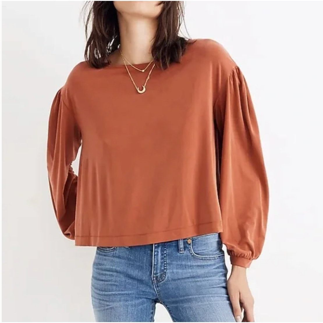 Madewell Madewell Burnt Orange Puff Sleeve Gathered Sleeve Top XXS Size XXS / US 00 / IT 34 - 1 Thumbnail