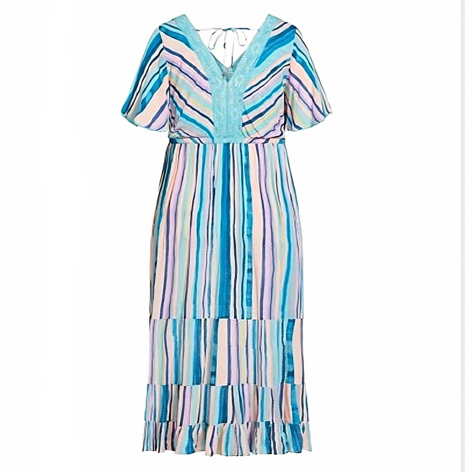 Avenue AVEOLOGY CROCHET ACCENT STRIPED GAUZE MAXI DRESS 14w ☆ NWT Size XL / US 12-14 / IT 48-50 - 9 Thumbnail