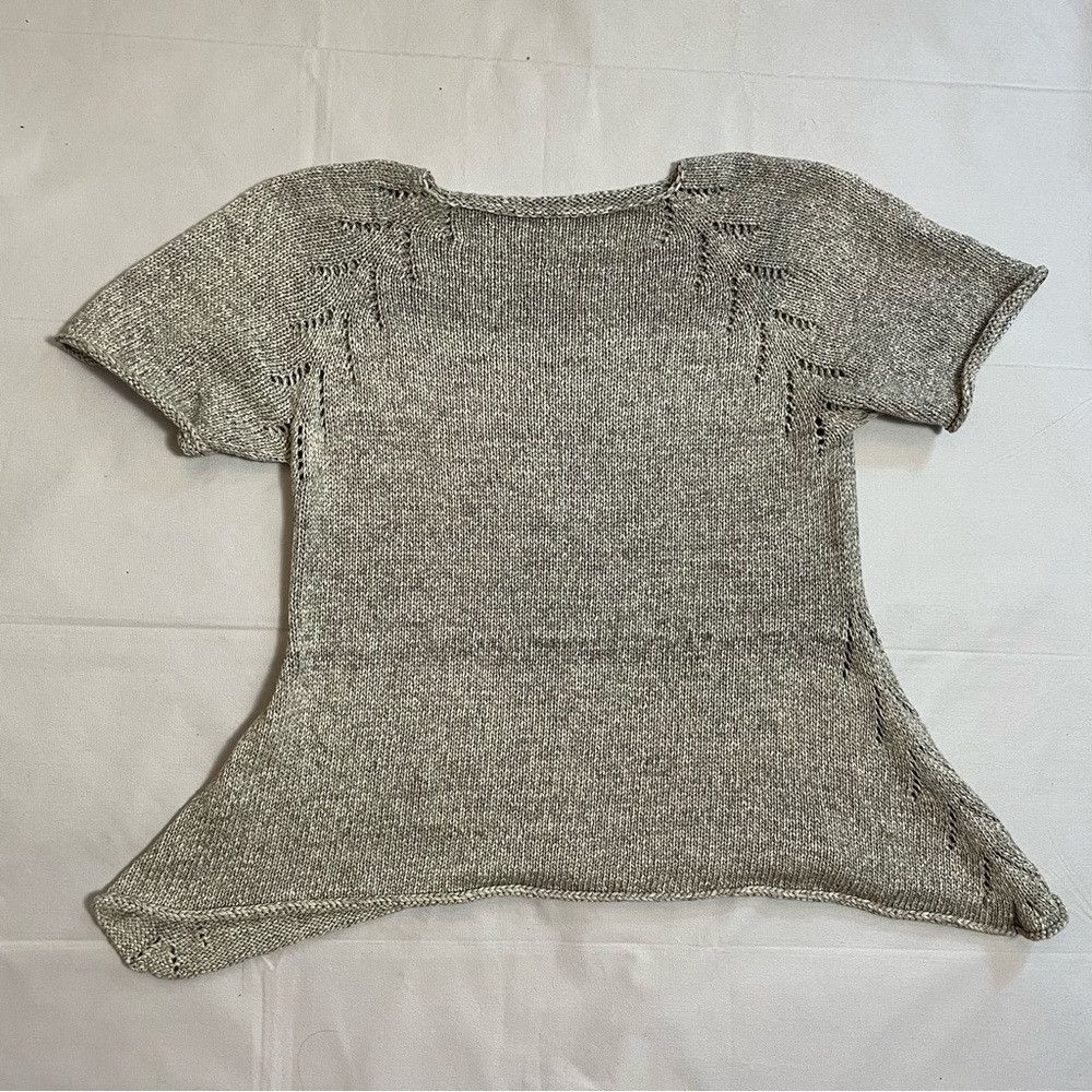 Handmade Hand Knit Linen Blend Short Sleeve Grey Melange Top Size S Size ONE SIZE - 7 Thumbnail