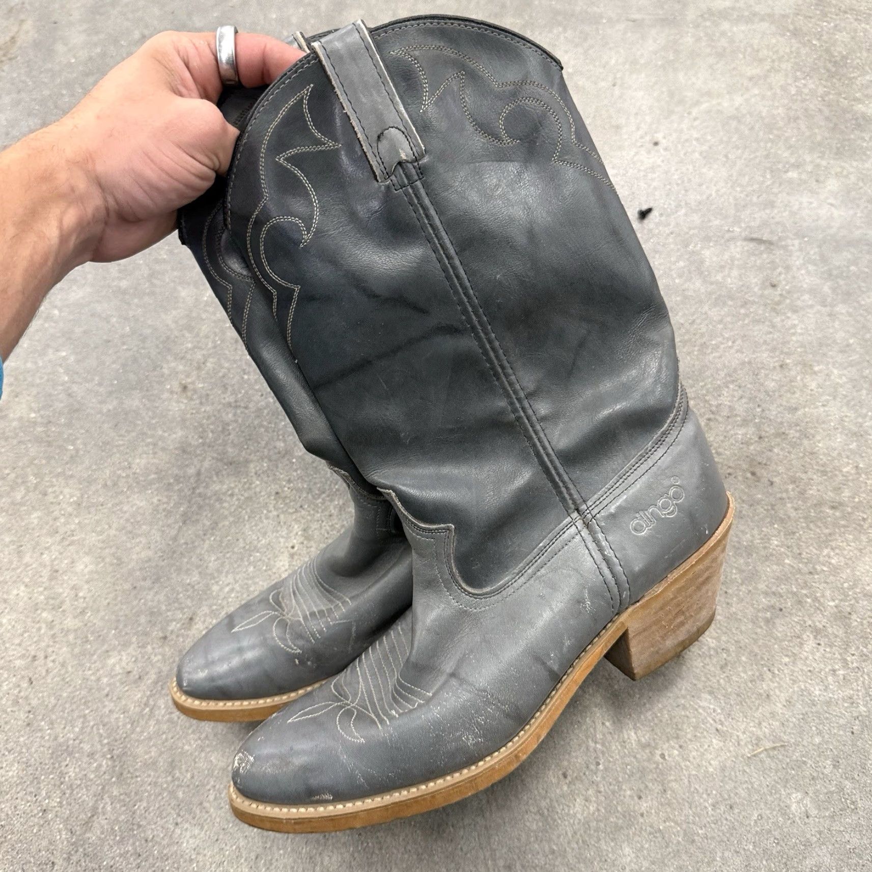Vintage VINTAGE Dingo 5965 Mens Gray Leather Pull On Cowboy Western Boots Size 9 D Size US 9 / EU 42 - 4 Thumbnail