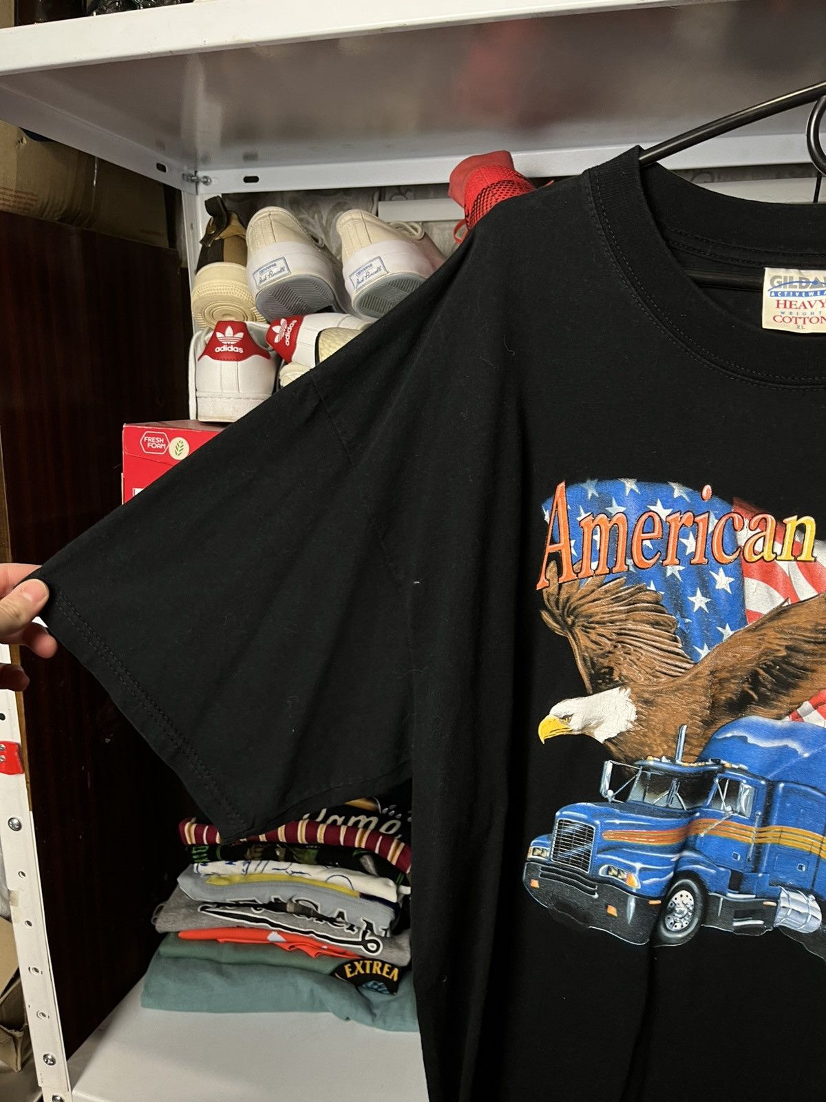 Gildan Vintage American Trucker T-Shirt 90s Flag Trucking Size US XL / EU 56 / 4 - 4 Thumbnail