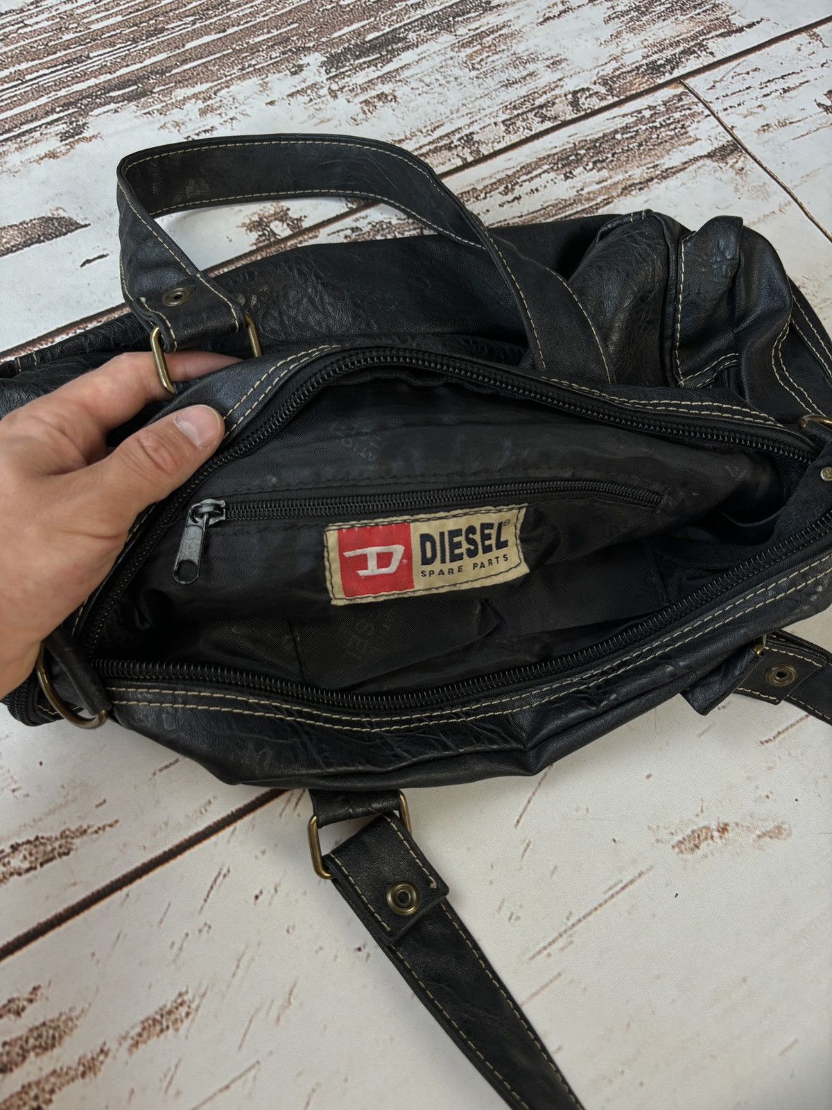 DIESEL Clutch Bag With Leather Logo In Black 00s Y2k Vintage