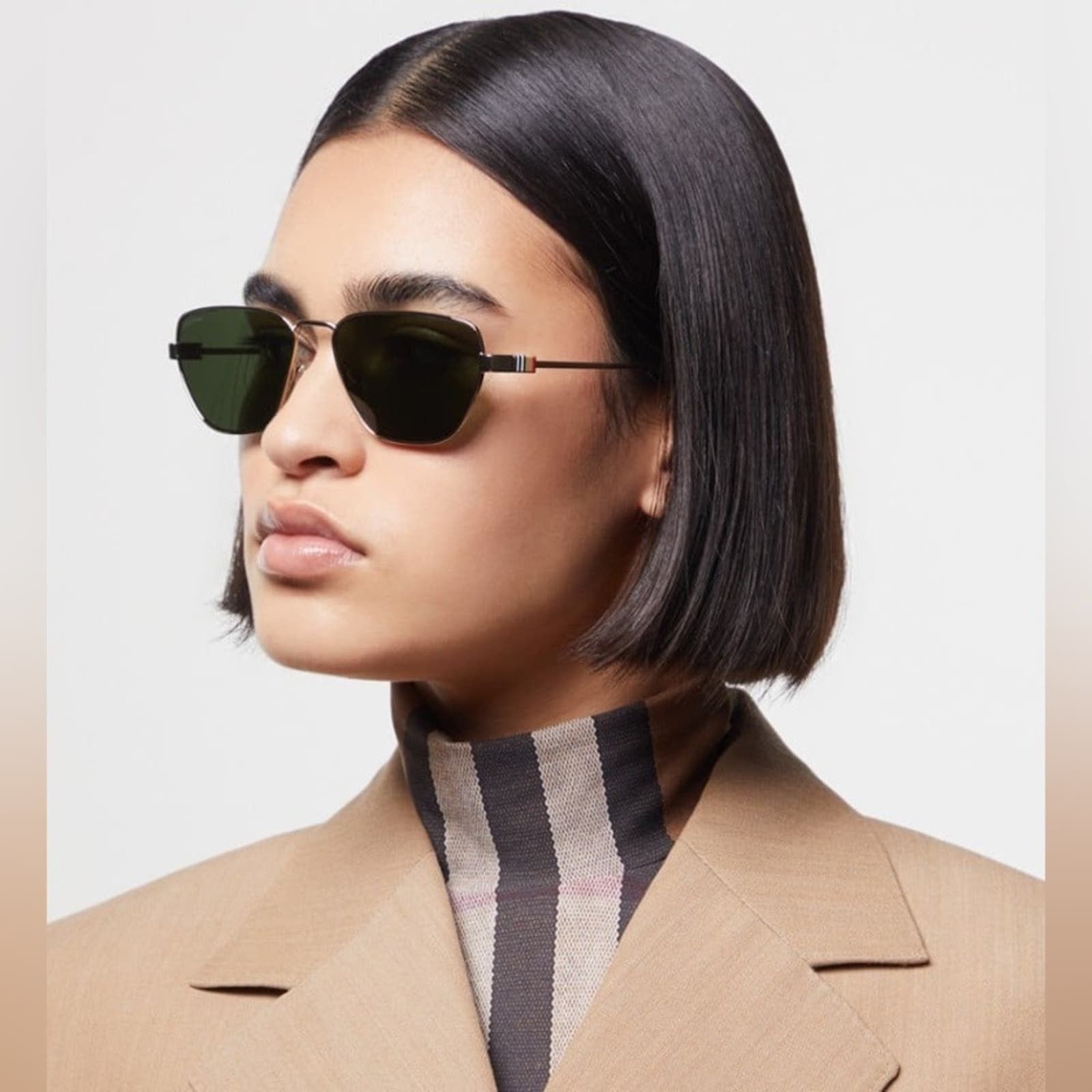 image of New Burberry Be3146 110971 Light Gold/dark Green Sunglasses, Women's