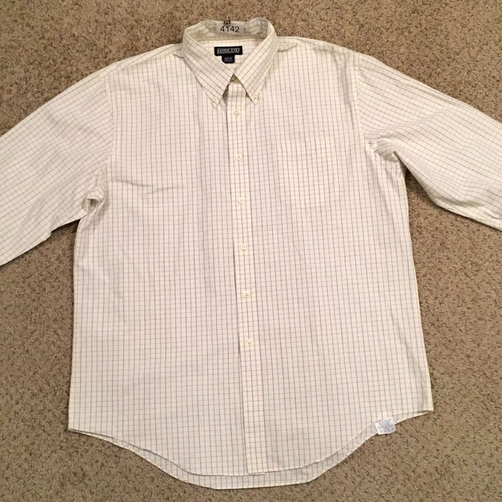 Lands' End Lands' End Shirt Mens XL Beige Blue Plaid Long Sleeve Button-Down Collar Shirt Mens Button-Up Front-Button Size US XL / EU 56 / 4 - 5 Thumbnail