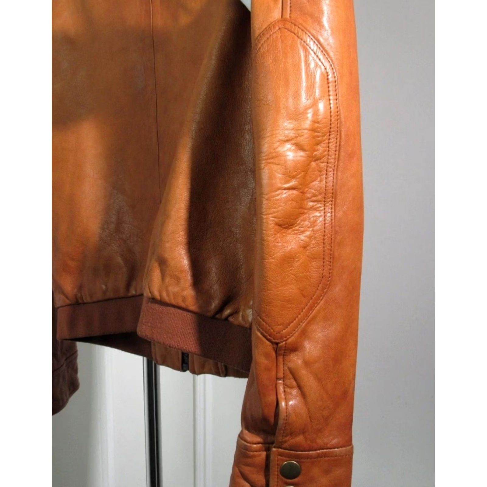 Gap VINTAGE GAP Distressed Leather Bomber Jacket Womens XS Cognac Brown XSmall Size XS / US 0-2 / IT 36-38 - 6 Thumbnail