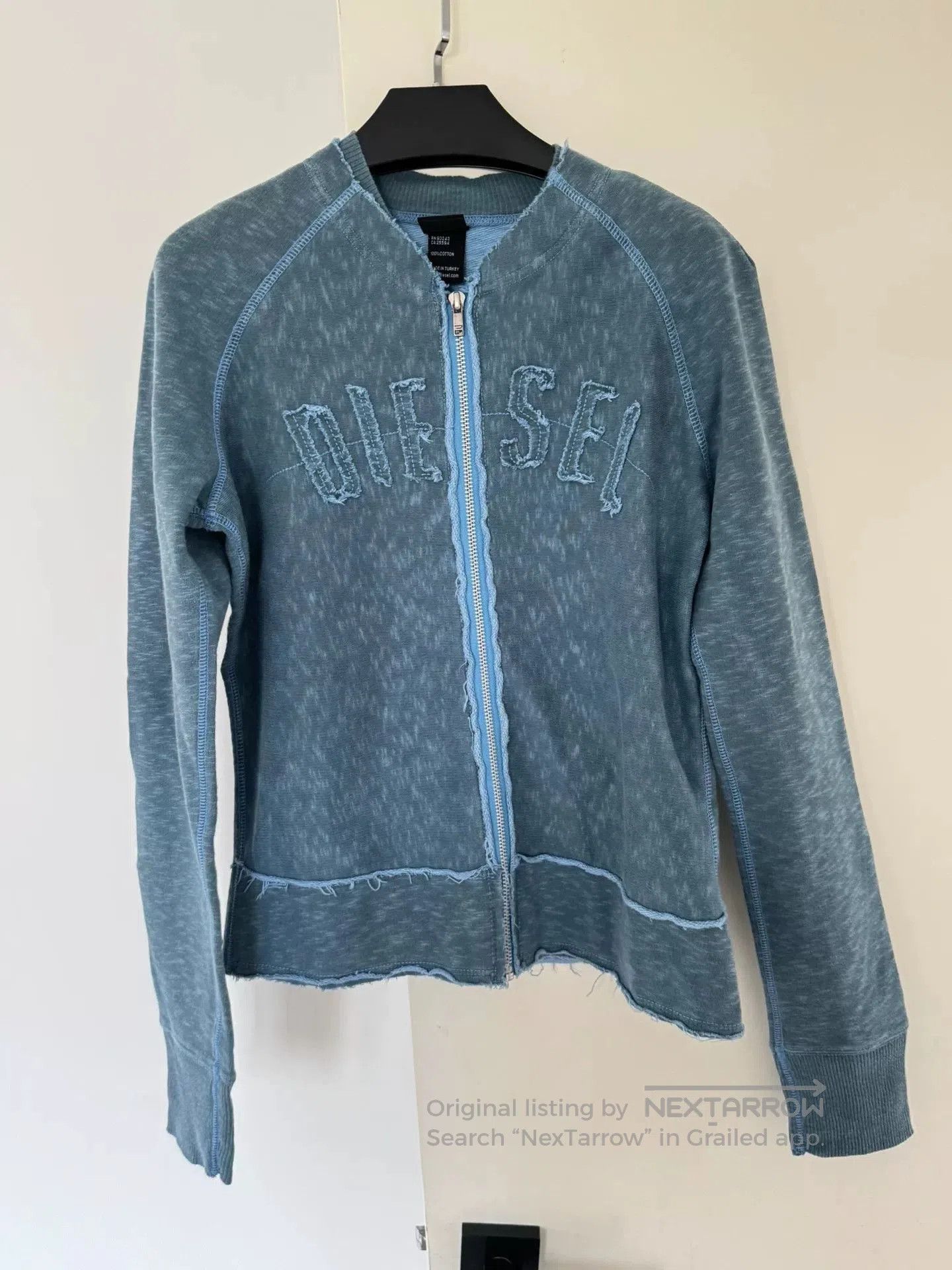 Diesel Diesel Distressed Collarless Sweatshirt Jacket. Size L / US 10 / IT 46 - 1 Thumbnail