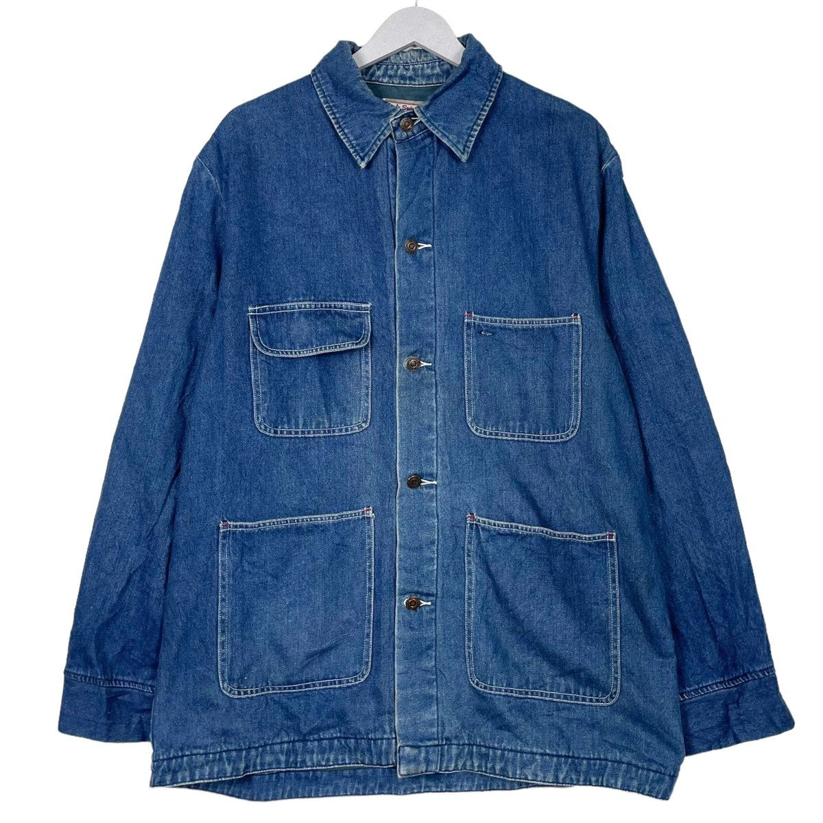 Indigo × Japanese Brand 💥80s HIGH SPIRIT CHORE DENIM HICKORY JACKET Size US L / EU 52-54 / 3 - 1 Thumbnail